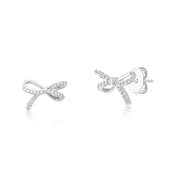 Zirconia Mini Bow Stud Earrings, White Rhodium