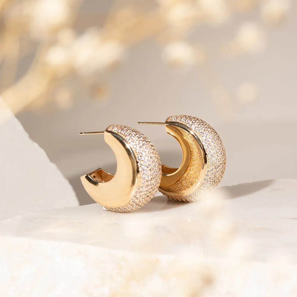 Zirconia Large Hoop Stud Earrings 18k Gold Filled