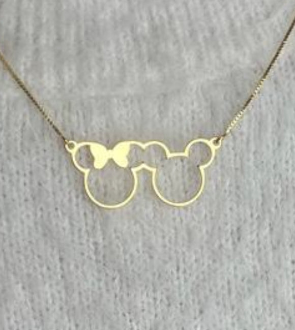 Minnie & Mickey Necklace, 18k Gold Filled
