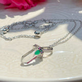 Crystal & Drop Emerald Necklace, White Rhodium