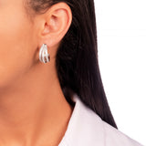 Zirconia Three Hoops Stud Earrings, White Rhodium