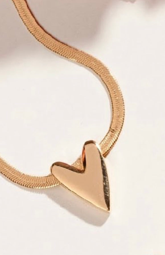 Gold Heart- Snake Necklace, 18k Gold Filled