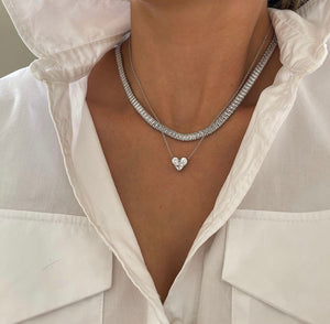 Crystal Heart Necklace, White Rhodium