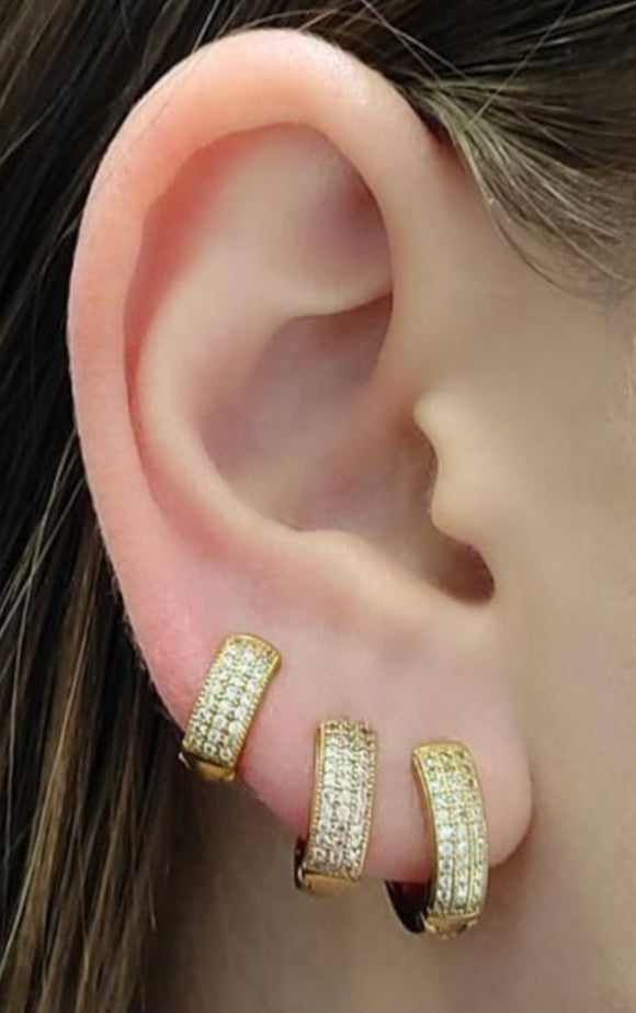 Trio Zirconia Hoop Earrings, 18K Gold Filled