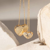 Zirconia Heart Scapular, 18k Gold Filled