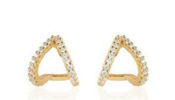 Zirconia Double Huggie Stud Earrings, 18k Gold Filled