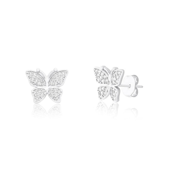 Little Zirconia Butterfly Stud Earrings, White Rhodium