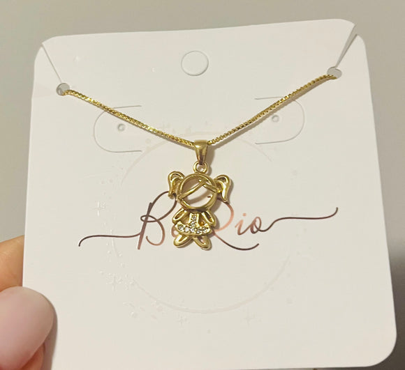 Girl Pendant Necklace, 18k Gold Filled