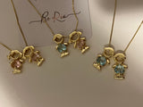 Girl & Girl Crystal Pendant Necklace, 18k Gold Filled