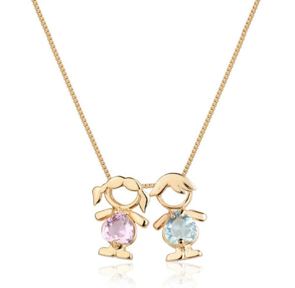Boy & Girl Crystal Pendant Necklace, 18k Gold Filled