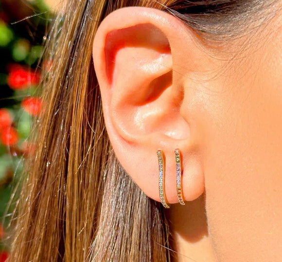 White Zirconia Ear Hook Stud Earrings, 18k Gold Filled