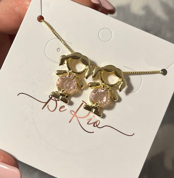 Girl & Girl Crystal Pendant Necklace, 18k Gold Filled