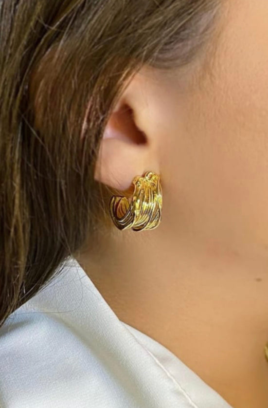 Crossover Gold Hoop Stud Earrings, 18k Gold Filled