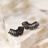 Black Zirconia Endless Hoops Stud Earrings, Black Rhodium