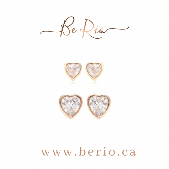 Duo Heart Stud Earrings, 18k Gold Filled