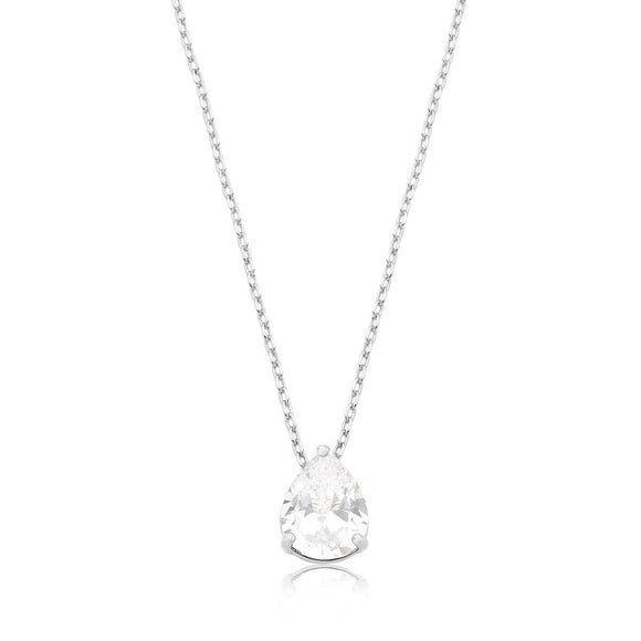 Crystal Drop Necklace, White Rhodium