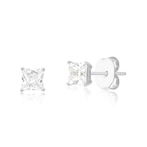 Square Crystal Stud Earrings, White Rhodium