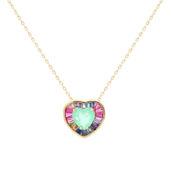 Colourful Gemstone Heart Necklace, 18k Gold Filled