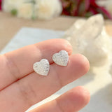 Zirconia Heart Stud Earrings, White Rhodium