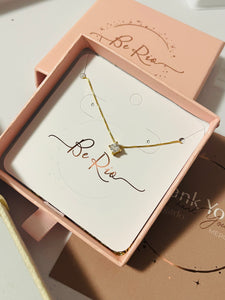 Square Crystal Pendant Necklace, 18k Gold Filled
