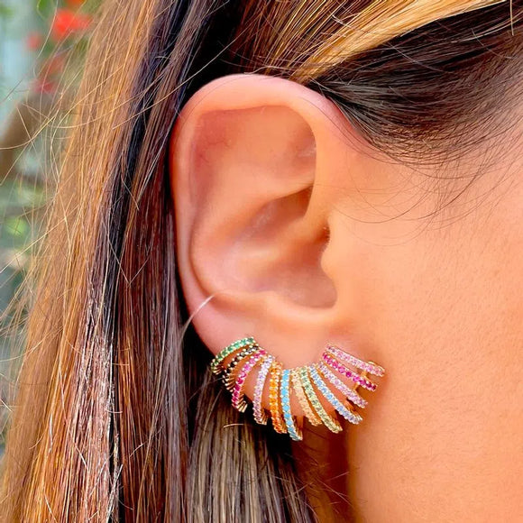 Colourful Zirconia Endless Hoops Stud Earrings, 18k Gold Filled