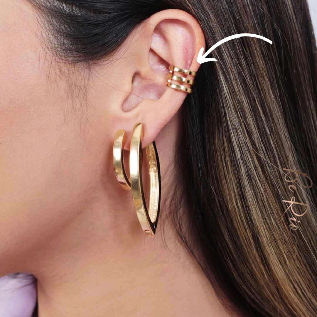 Three Lines Ear Cuff, 18k Gold Filled, Single, No Piercing – Be Rio