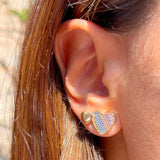 Colourful Zirconia Double Heart Stud Earrings, 18k Gold Filled