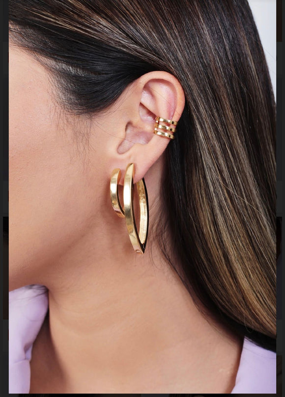 Three Lines Ear Cuff, 18k Gold Filled, Single, No Piercing