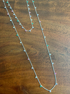 Long Colourful Zirconia Necklace, White Rhodium