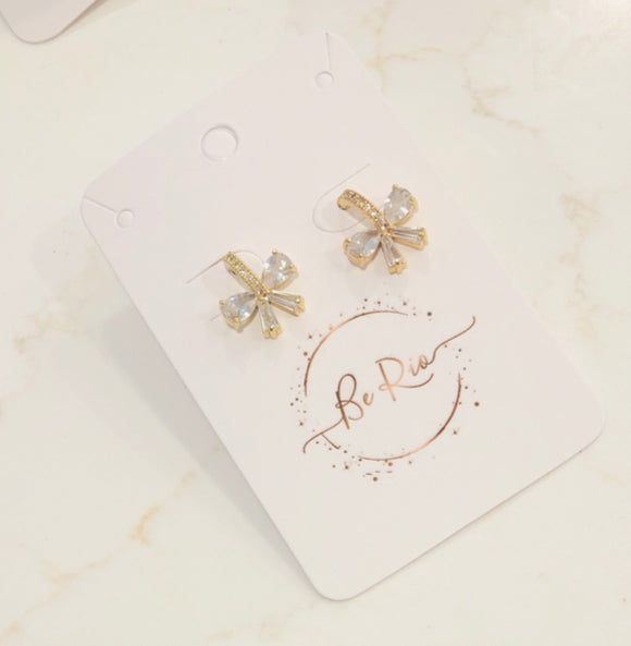 Zirconia & Crystal Bow Stud Earrings, 18k Gold Filled
