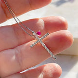 Pink Tourmaline & Zirconia Cross Pendant, Sterling Silver