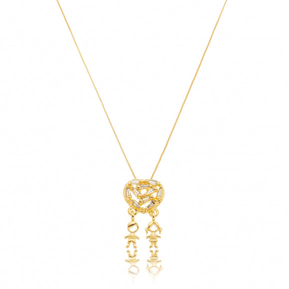 Boy and Girl Necklace With Crystals, 18k Gold Filled