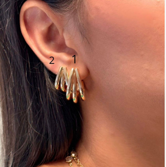 Three Hoops Stud Earrings, 18k Gold Filled