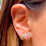 Colourful Zirconia Endless Hoops Stud Earrings, 18k Gold Filled