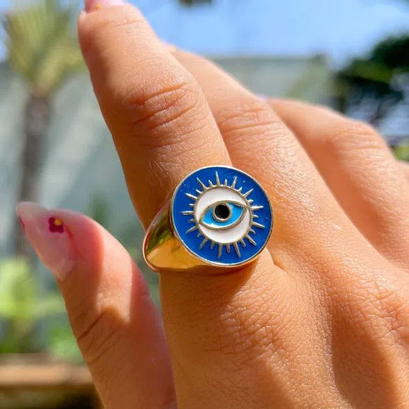 Greek Eye Ring 18k Gold Filled Size 6.5