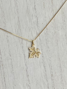 Zirconia Maple Leaf Necklace, 18k Gold Filled