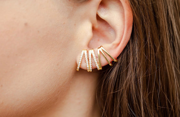 Zirconia Ear Cuff Stud Earrings, 18k Gold Filled