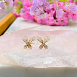 Zirconia Butterfly Stud Earrings, 18k Gold Filled