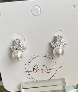 Crystal and Pearl Stud Earrings, White Rhodium