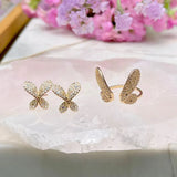 Zirconia Butterfly Stud Earrings, 18k Gold Filled