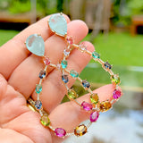 Colourful Gemstones Drop Earrings, 18k Gold Filled
