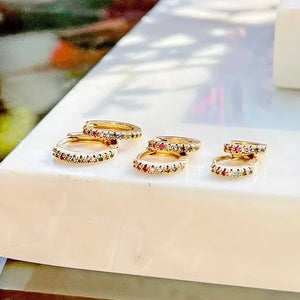 Colourful Zirconia Trio Hoop Earrings, 18k Gold Filled