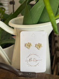 Zirconia Maple Leaf Stud Earrings, 18k Gold Filled