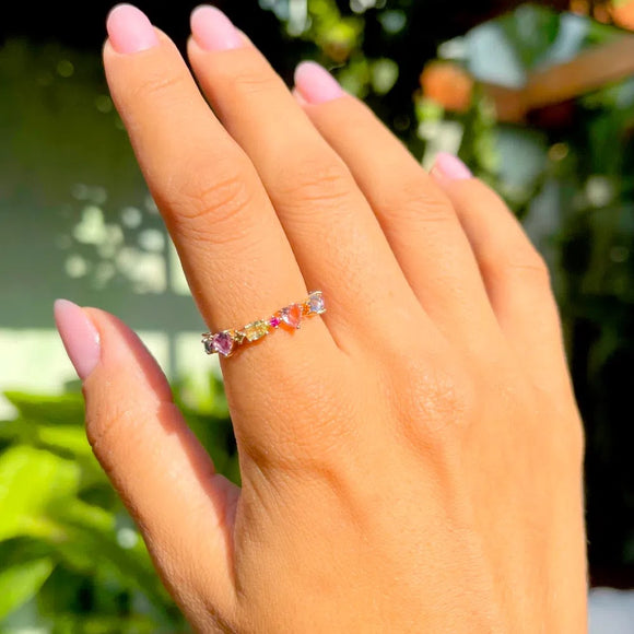 Colourful Heart Gemstone Ring, 18k Gold Filled