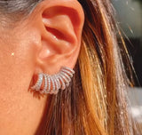 Zirconia Endless Hoops Stud Earrings, White Rhodium