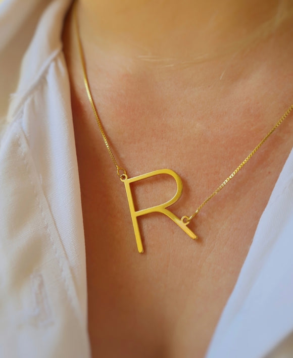 Necklace Letter R, 18k Gold Filled