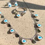 Greek Eye Drops Necklace, White Rhodium